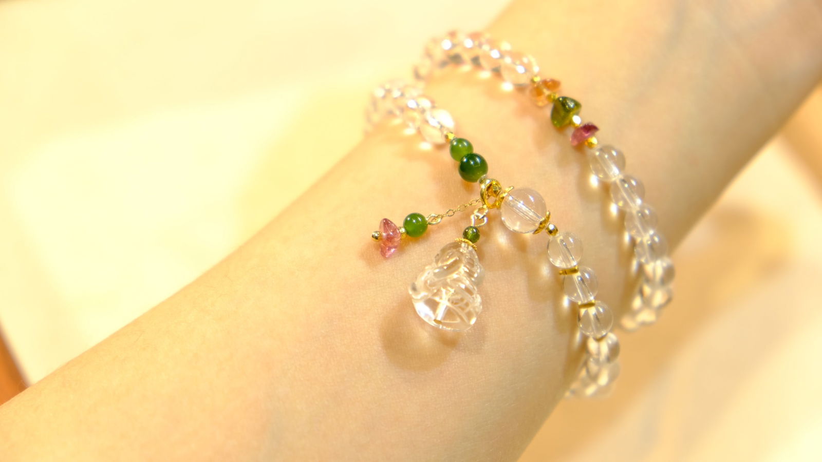 White Crystal & Tourmaline Hand Chain - 4