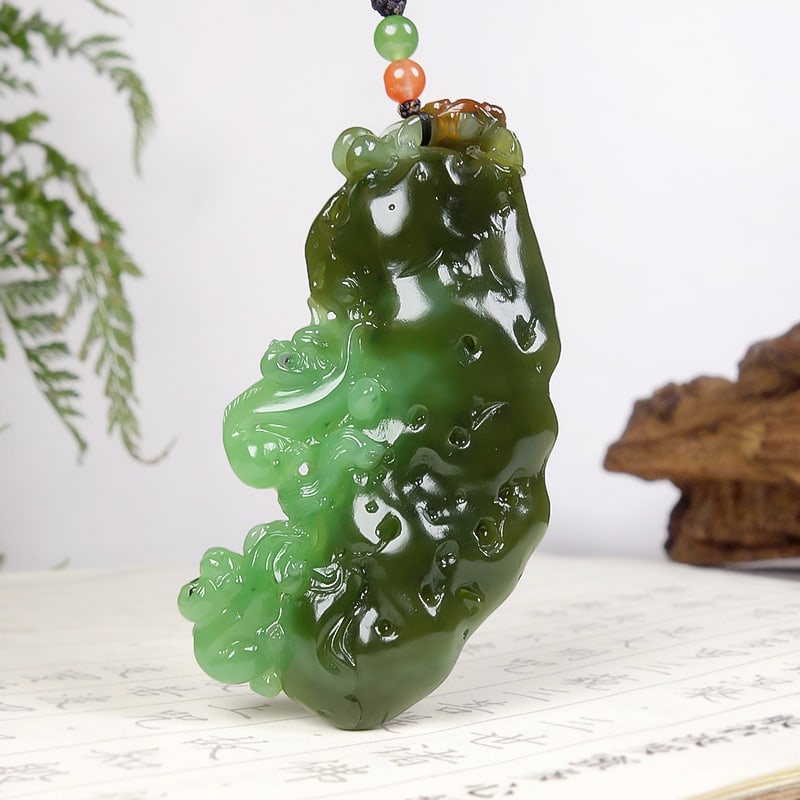 Green Hetian Jade Pendant - Monkey - 2