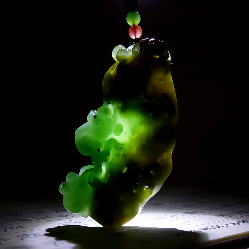 Green Hetian Jade Pendant - Monkey - 6