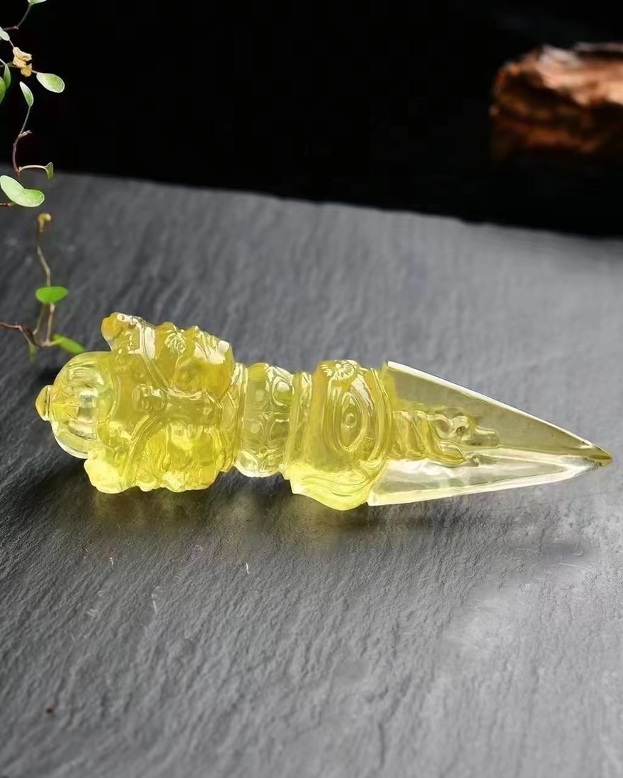 Natural Yellow Crystal Hand-carved Pestle Xiangmo Statue - 6