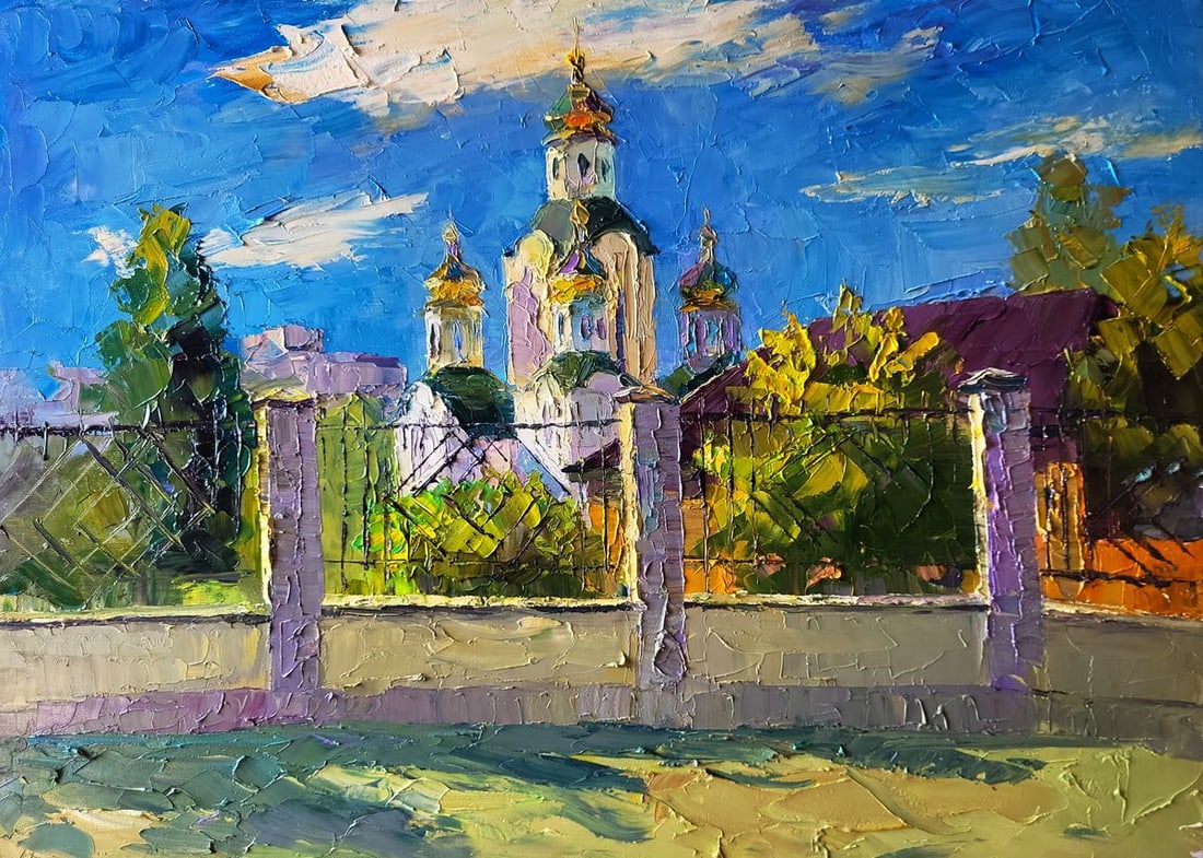 Oil painting Sunny day of the church Boris Serdyuk: Title: Oil painting Sunny day of the church Boris Serdyuk Description: NoSERB 1247Oil painting Sunny day of the church Boris Serdyuk presents a radiant and uplifting scene filled with color, light,