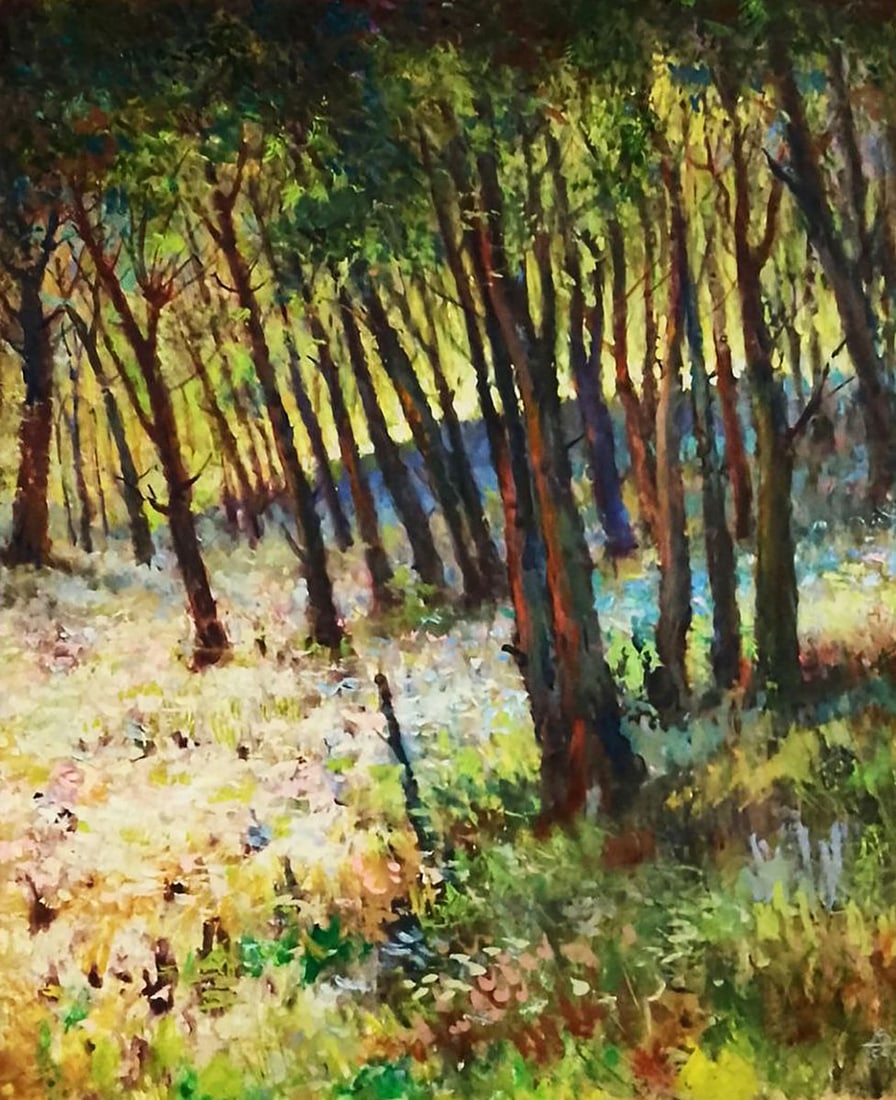 Oil painting Pleasant summer forest Vitaly Duhnevich: Title: Oil painting Pleasant summer forest Vitaly Duhnevich Description: NoDuhn 33The painting "Pleasant Summer Forest" captures the radiant serenity of a sunlit woodland, bathed in the warm glow of a