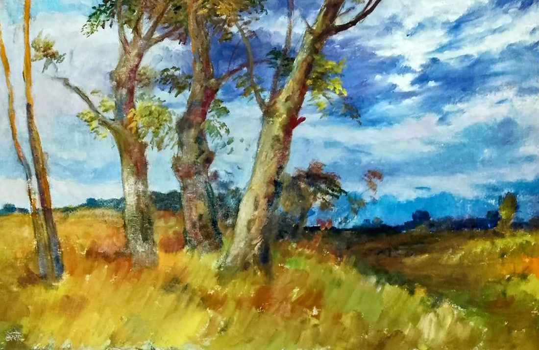 Oil painting Covered with dark clouds Vitaly Duhnevich: Title: Oil painting Covered with dark clouds Vitaly Duhnevich Description: NoDuhn 38"Covered with Dark Clouds" by Vitaly Duhnevich captures a poignant moment of nature in flux - where the calm of a co