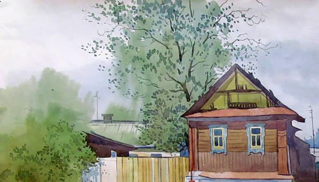 Watercolor painting Old house in the village Valery Savenets - 2