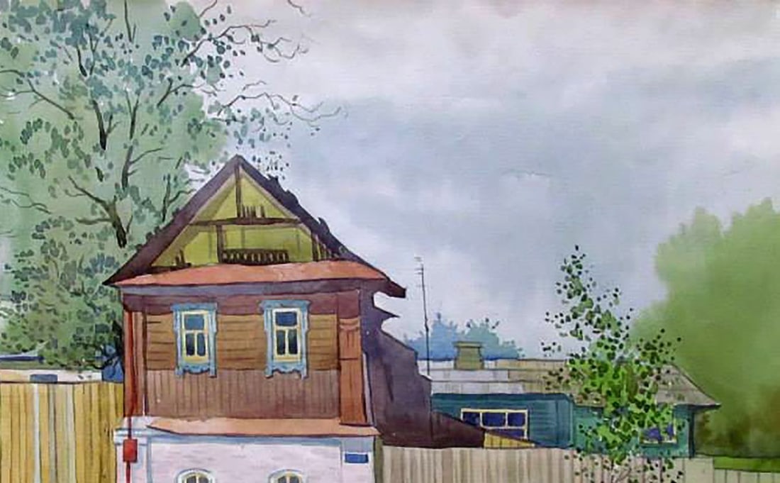Watercolor painting Old house in the village Valery Savenets - 3