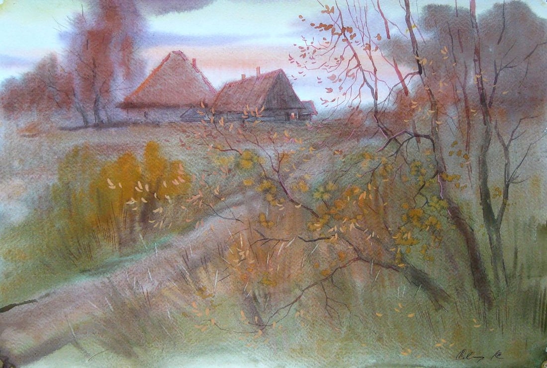 Watercolor painting Native lands Valery Savenets: Title: Watercolor painting Native lands Valery Savenets Description: NoSav 168In "Native Lands" by Savenets Valery, the artist beautifully captures the essence of rural Ukraine, with its rustic charm