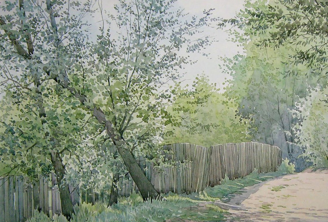 Watercolor painting Road to the river Valery Savenets - 2