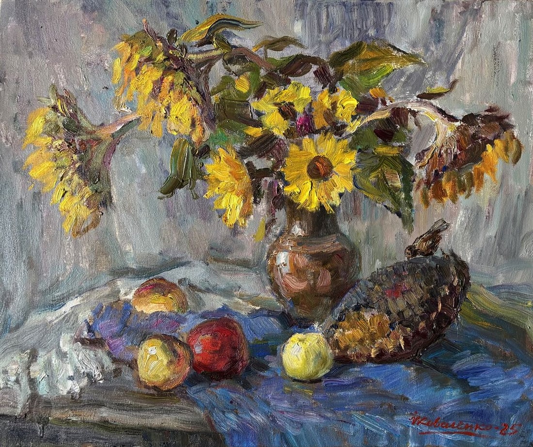 Oil painting Memories of August Ivan Kovalenko: Title: Oil painting Memories of August Ivan Kovalenko Description: NoKoval 248Oil painting Memories of August Ivan Kovalenko reveals the artist's mature mastery of still life and expressive oil techni