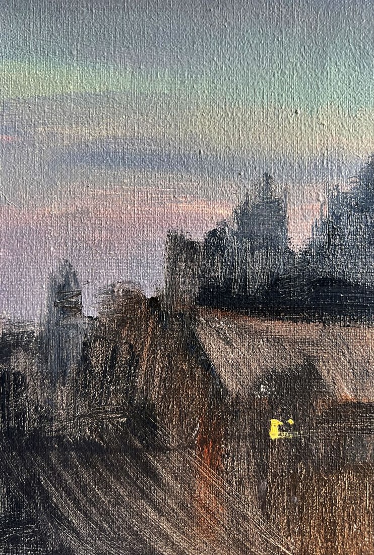 Oil painting Northern Lights over the village Tatyana Derdey - 10