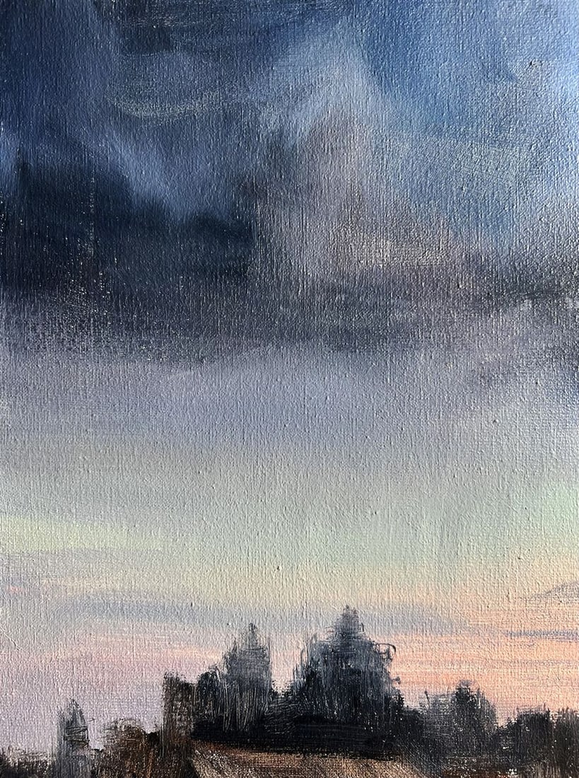 Oil painting Northern Lights over the village Tatyana Derdey - 4