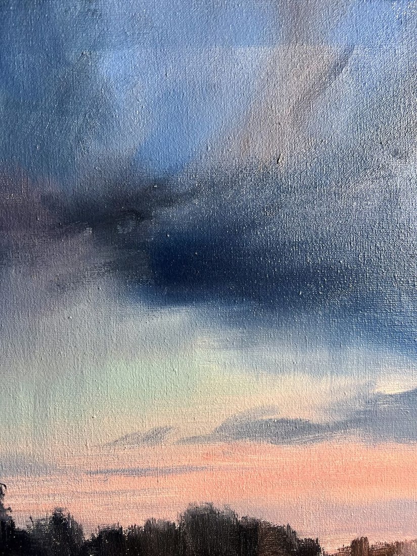 Oil painting Northern Lights over the village Tatyana Derdey - 5