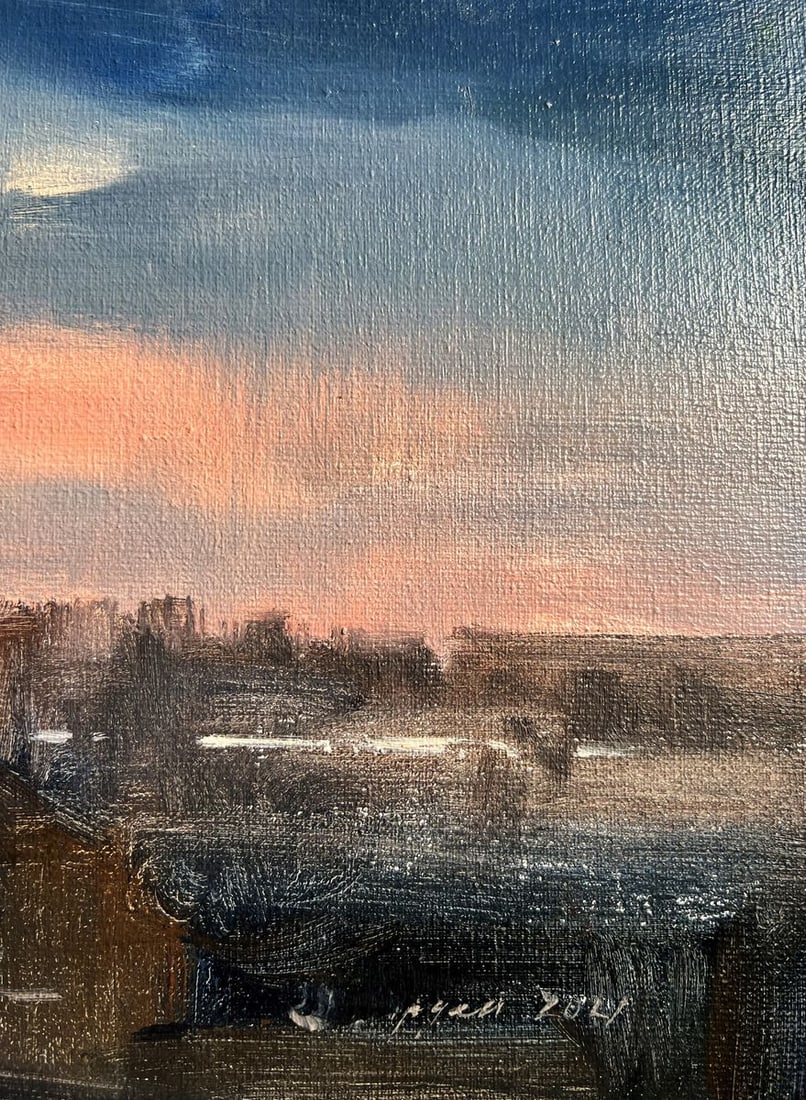 Oil painting Northern Lights over the village Tatyana Derdey - 7