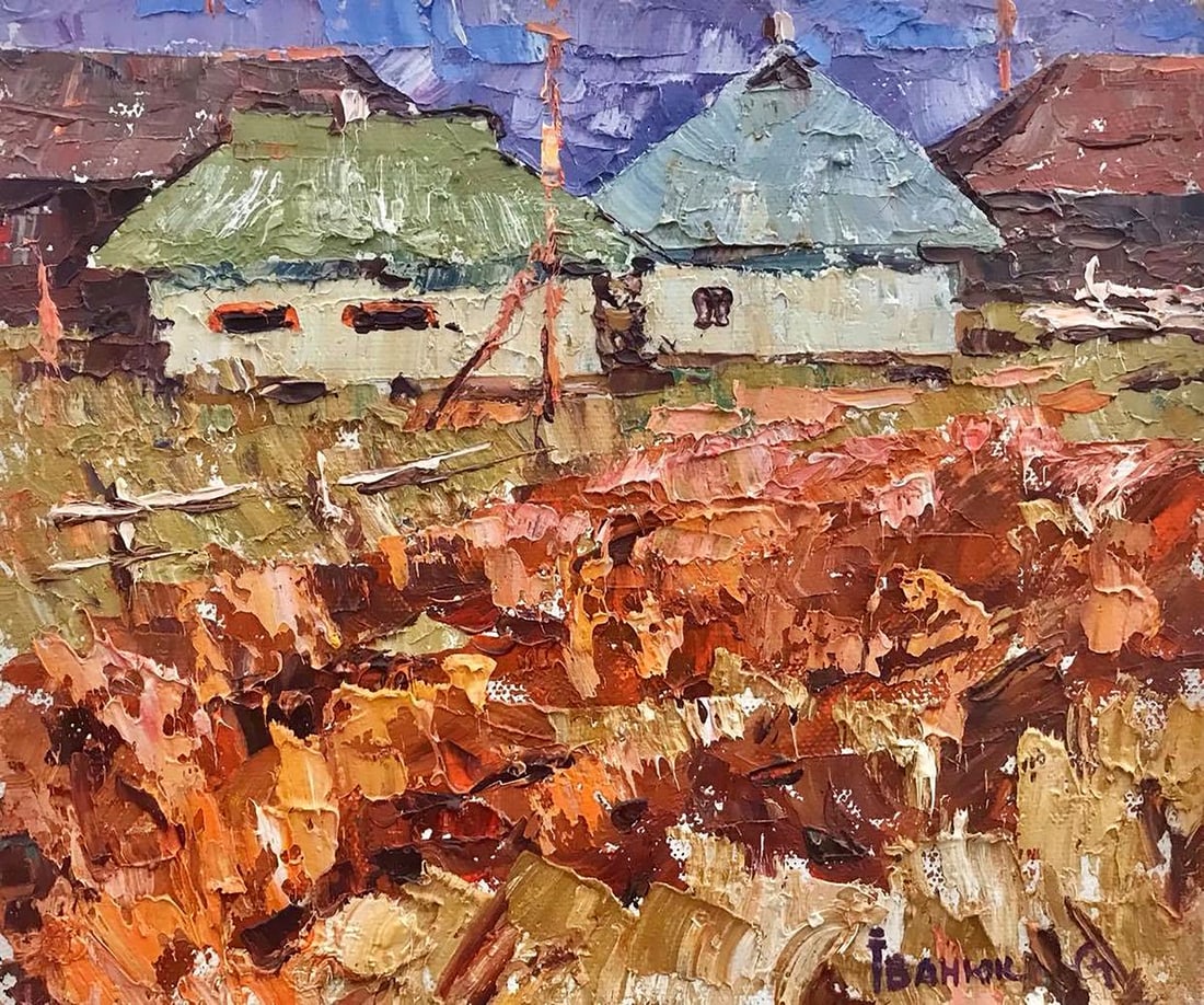 Oil painting Road to the village Kalenyuk Alex: Title: Oil painting Road to the village Kalenyuk Alex Description: NoKalen 395Welcome to our oil painting "Road to the village"! This beautiful piece features a country road leading to a charming