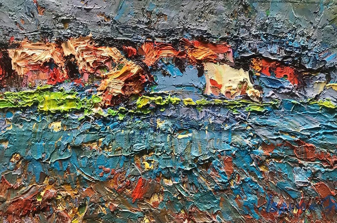 Oil painting Succession Kalenyuk Alex: Title: Oil painting Succession Kalenyuk Alex Description: NoKalen 409An idyllic scene of a meadow, pasture, and cows is captured in this wonderful oil painting. The colours are so vibrant and the imag