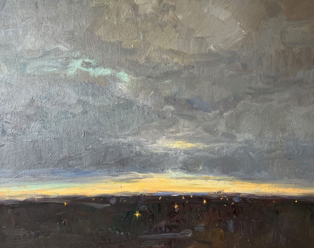 Oil painting Evening lights V. Mishurovsky: Title: Oil painting Evening lights V. Mishurovsky Description: No168"Evening Lights" by Viktor Myshurovsky beautifully captures the tranquil moment when day transitions into night. The painting featur