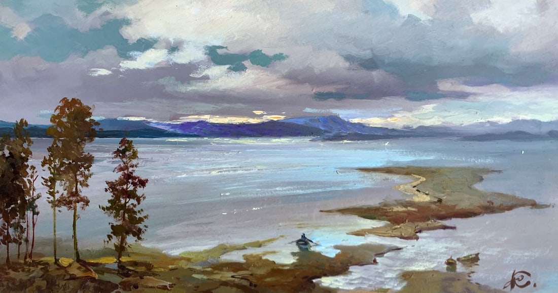 Oil painting The river washes the mountains Yuriy Suprunchuk: Title: Oil painting The river washes the mountains Yuriy Suprunchuk Description: NoAAA3609The painting titled "The River Washes the Mountains" portrays the harmonious meeting of land and water, encaps