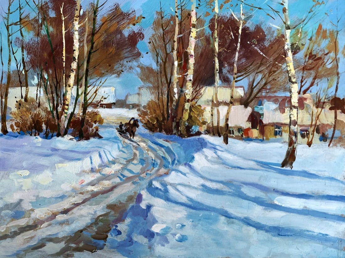 Oil painting Sunny winter day Yuriy Suprunchuk: Title: Oil painting Sunny winter day Yuriy Suprunchuk Description: NoAAA3622The painting "Sunny Winter Day" beautifully captures the warmth and vibrancy of a clear, sunlit winter scene. Painted in oil