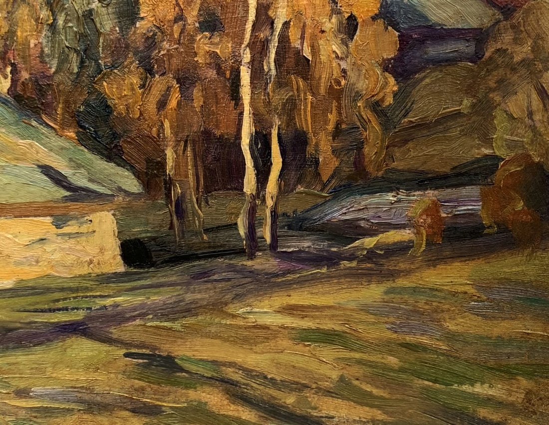 Oil painting Village in autumn where leaves fall Unknown artist - 8