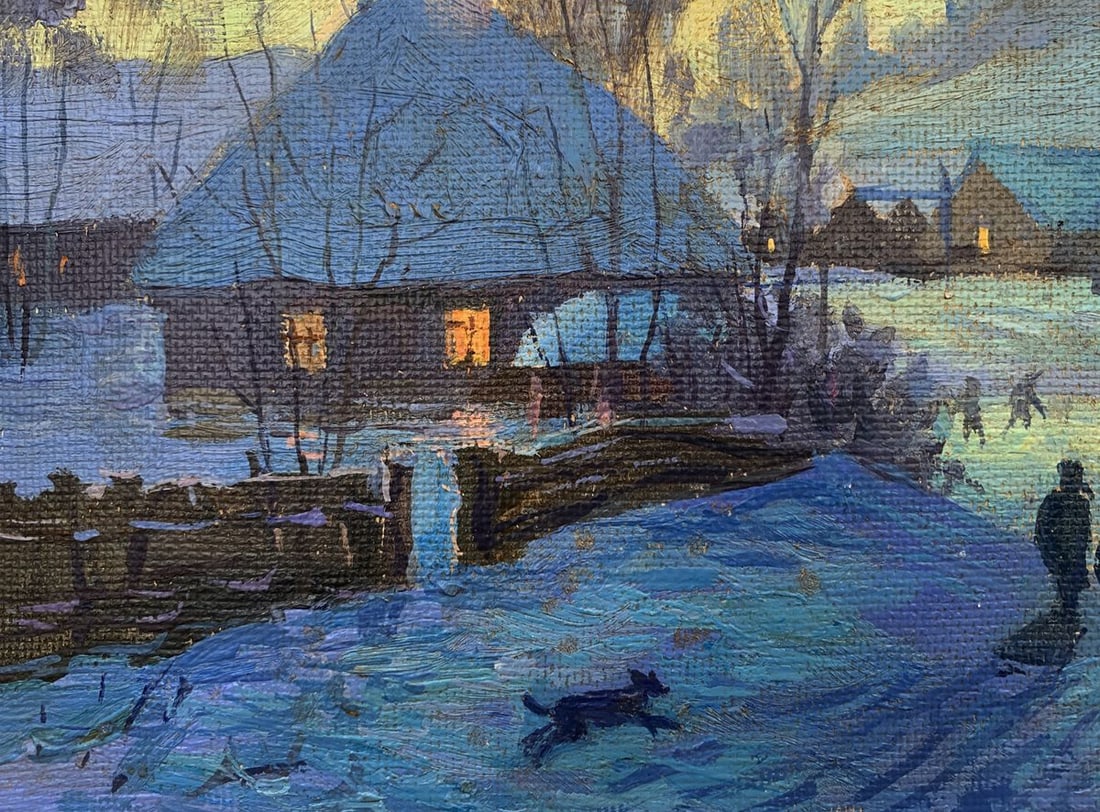 Oil painting Village shrouded in snow Unknown artist - 3