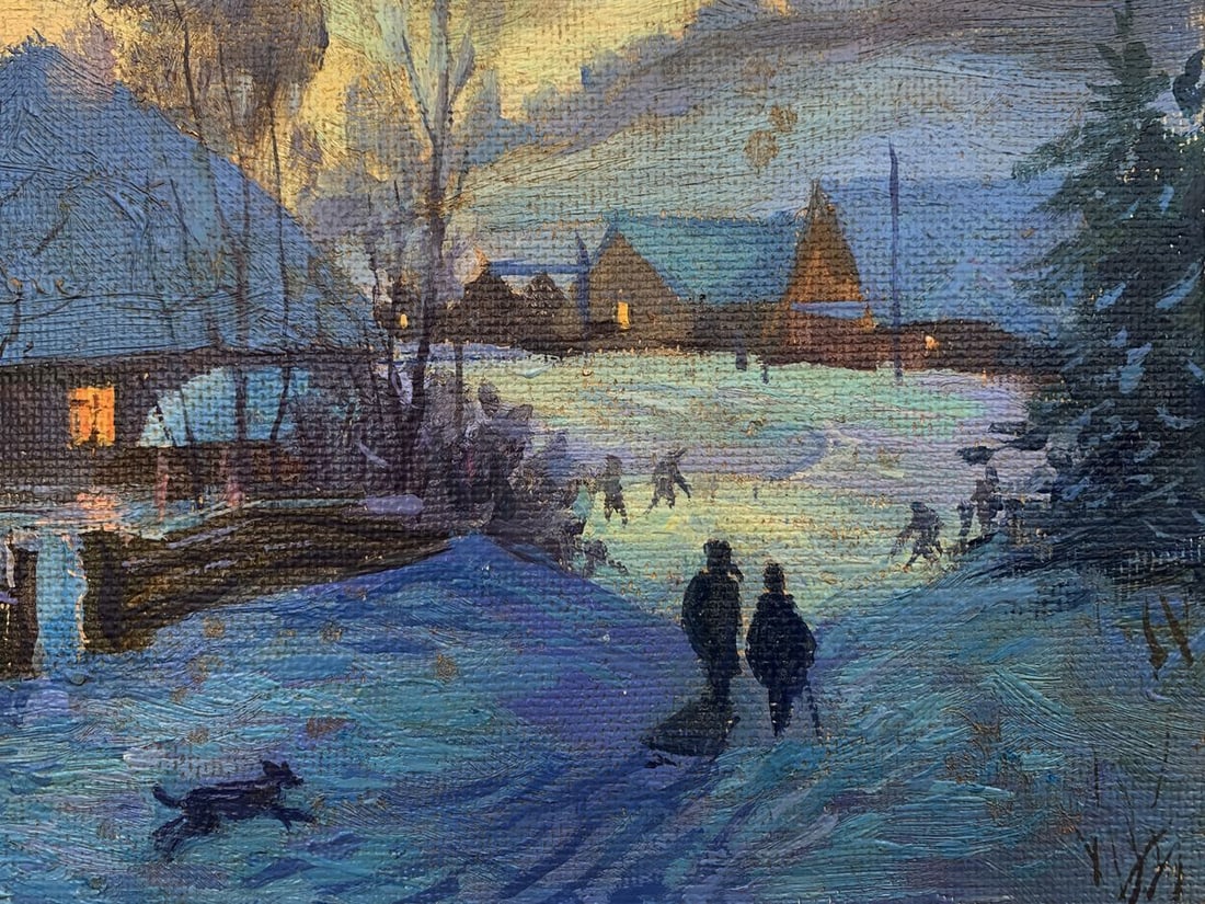 Oil painting Village shrouded in snow Unknown artist - 4