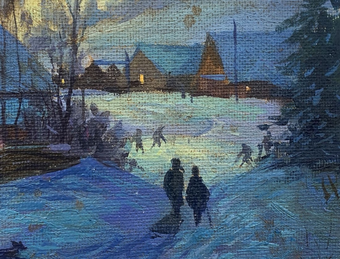 Oil painting Village shrouded in snow Unknown artist - 7