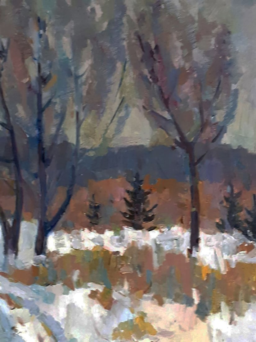 Oil painting Christmas trees covered with snow Peter Dobrev - 4