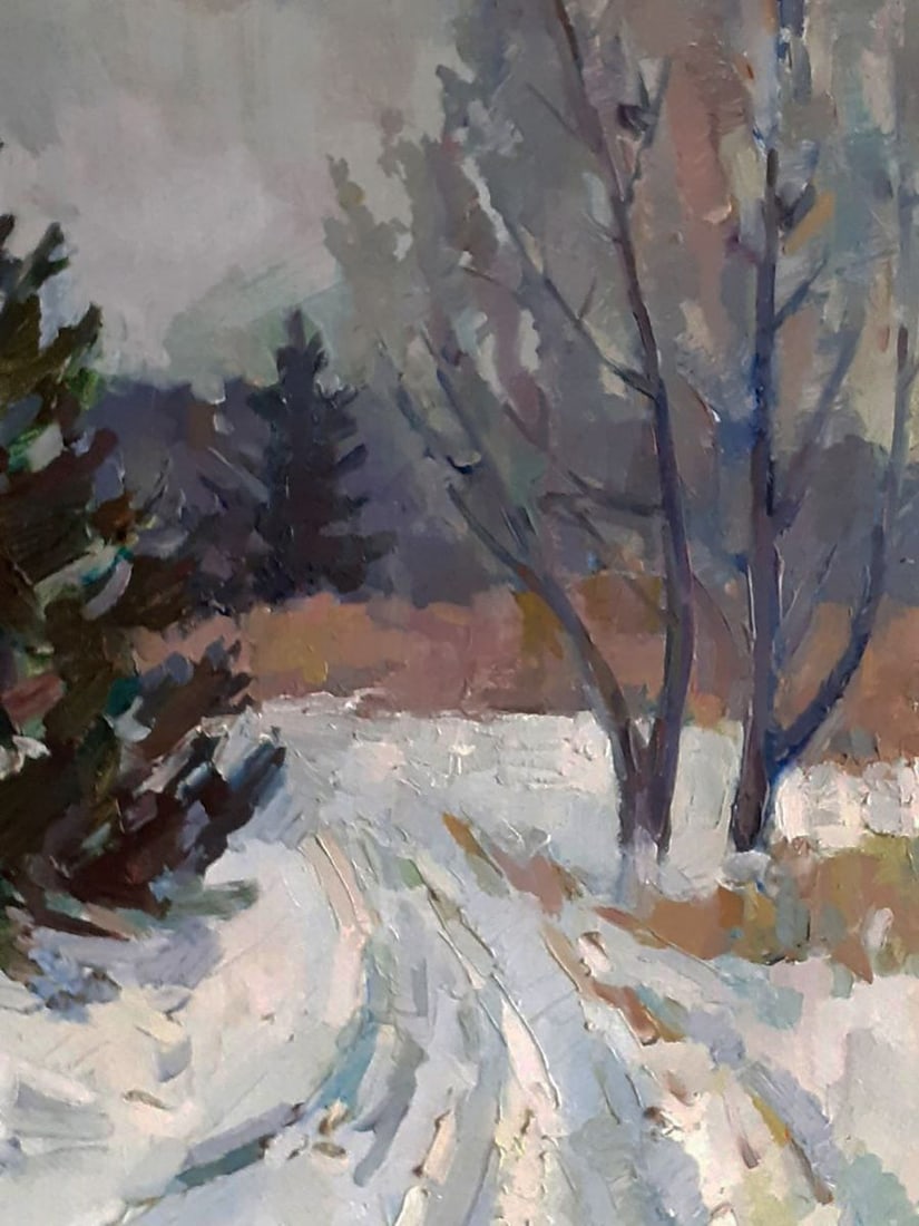 Oil painting Christmas trees covered with snow Peter Dobrev - 5