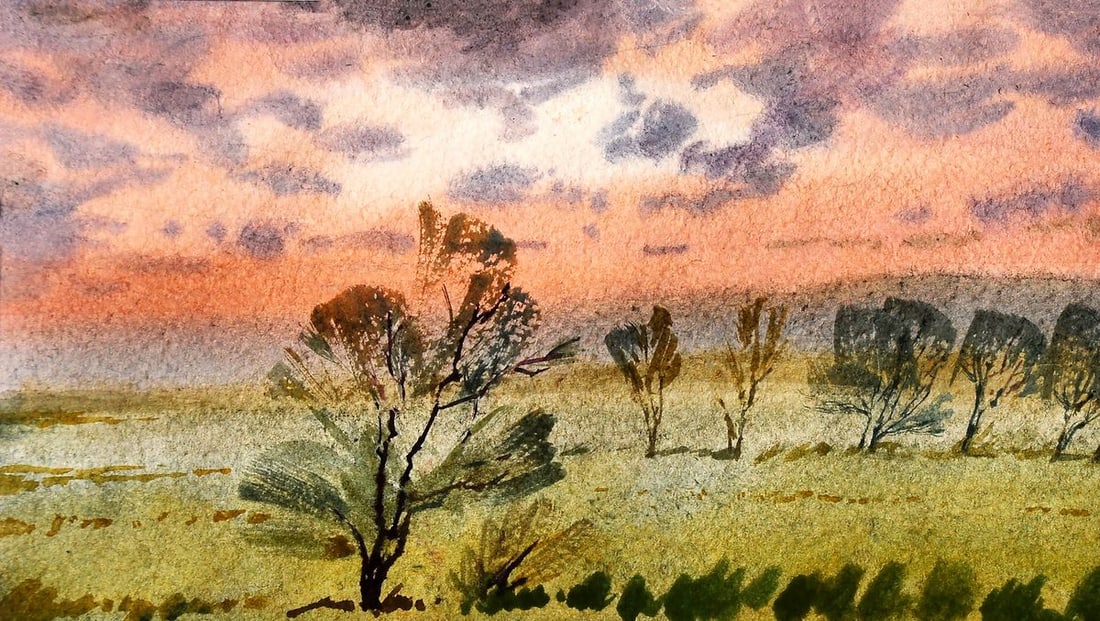 Watercolor painting By the evening Egor Shvachunov - 2