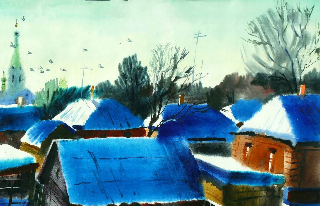 Watercolor painting Winter in Lebedyn Egor Shvachunov - 3