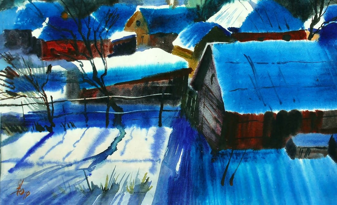 Watercolor painting Winter in Lebedyn Egor Shvachunov - 4