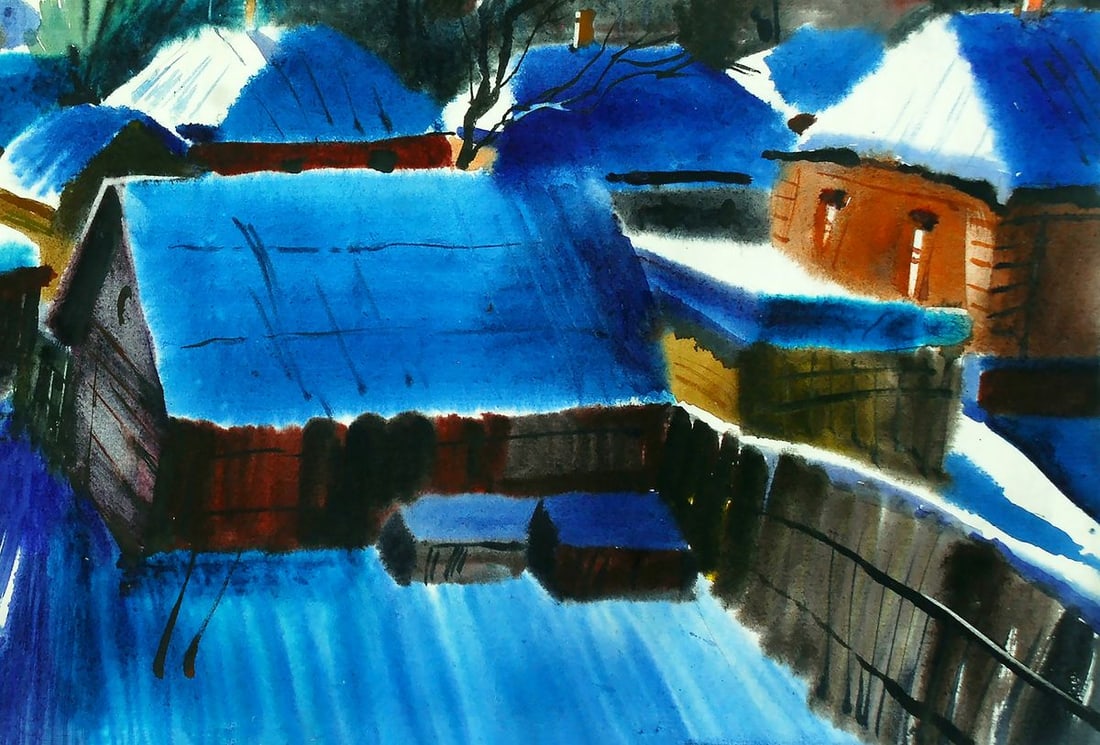 Watercolor painting Winter in Lebedyn Egor Shvachunov - 5