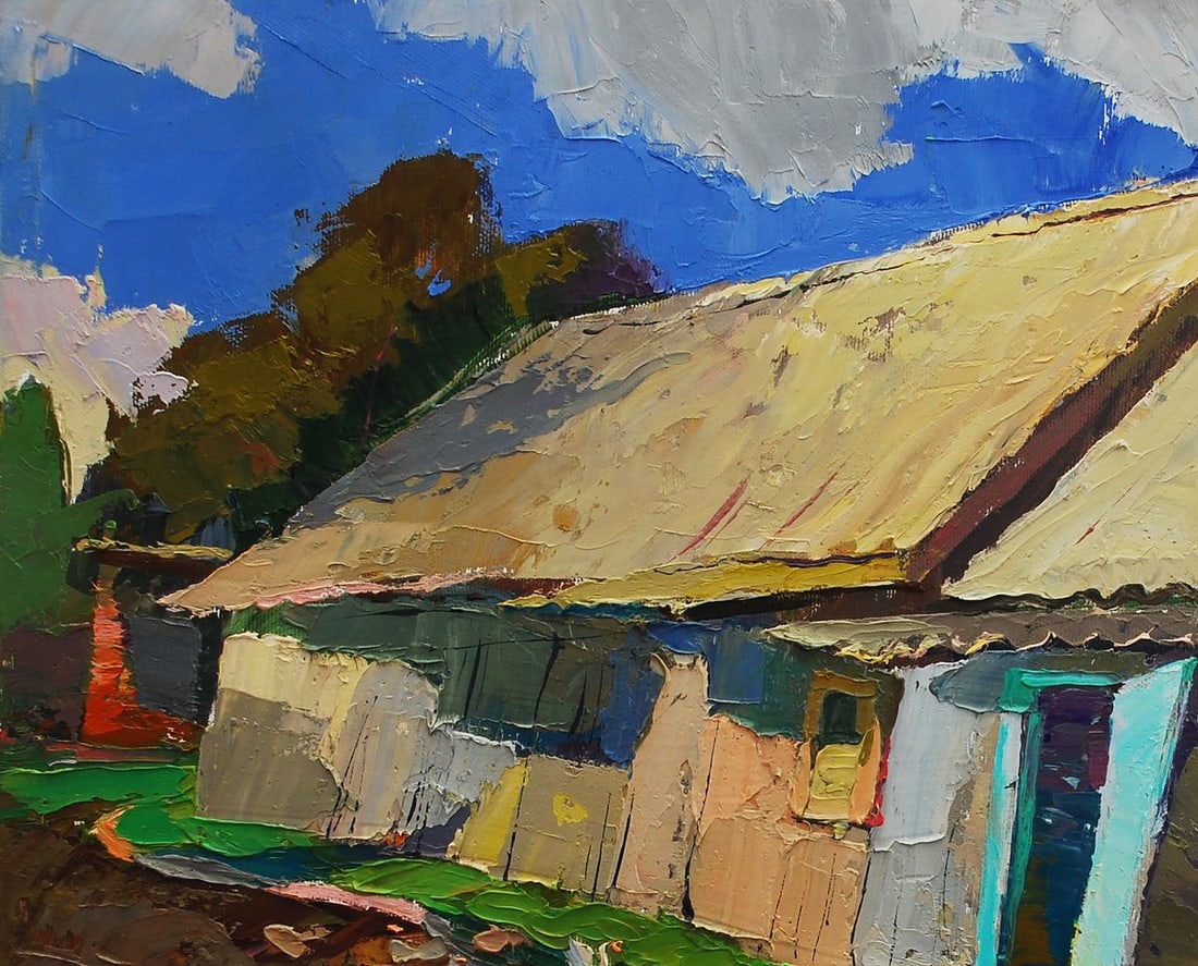 Oil painting A cottage in the yard Egor Shvachunov - 2