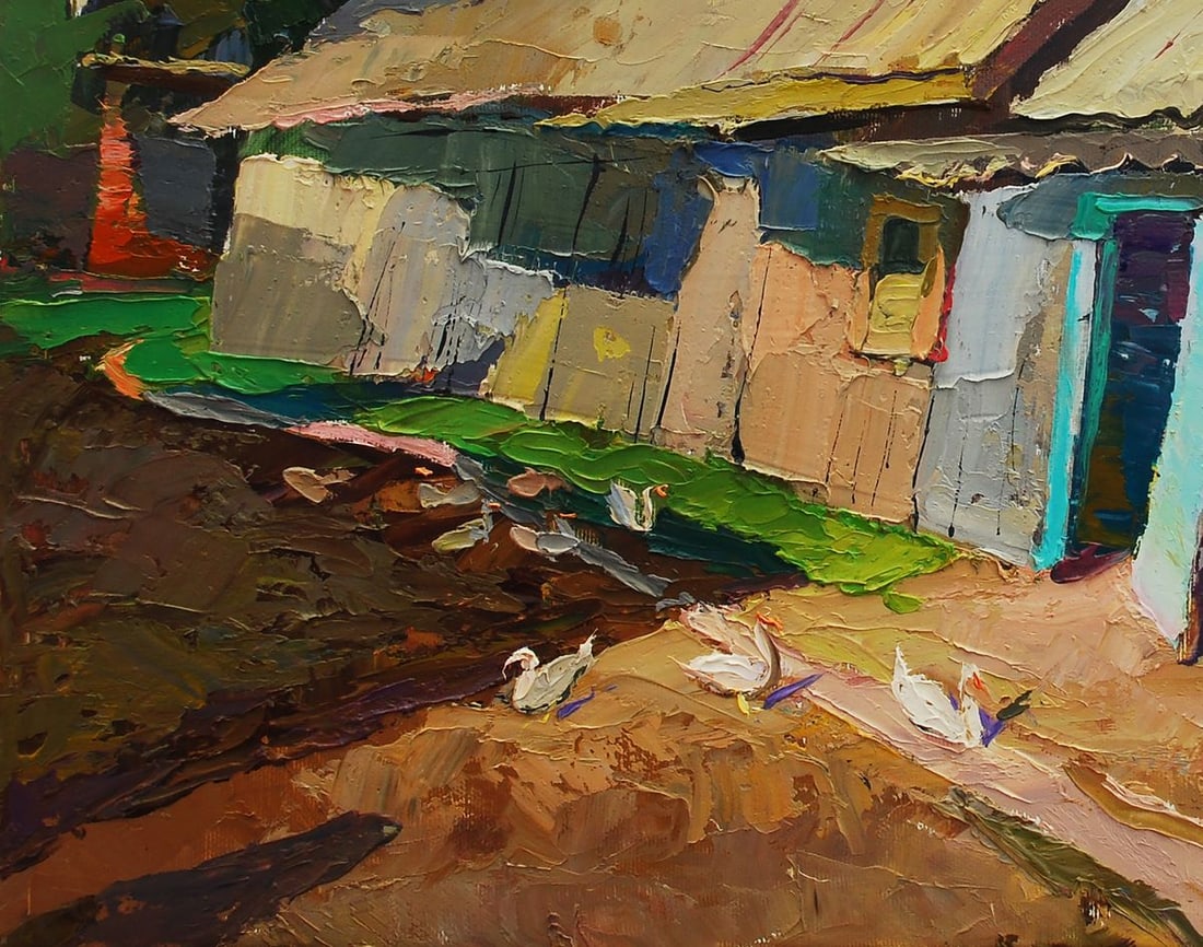 Oil painting A cottage in the yard Egor Shvachunov - 4