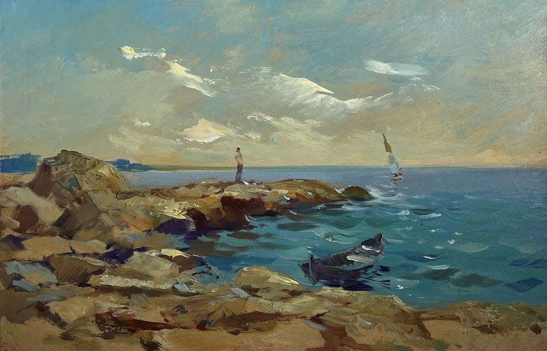 Oil painting Admire the sunset at sea Yuriy Suprunchuk - 3