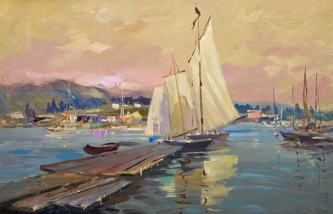 Oil painting Scarlet sunset on the ferry Yuriy Suprunchuk - 3