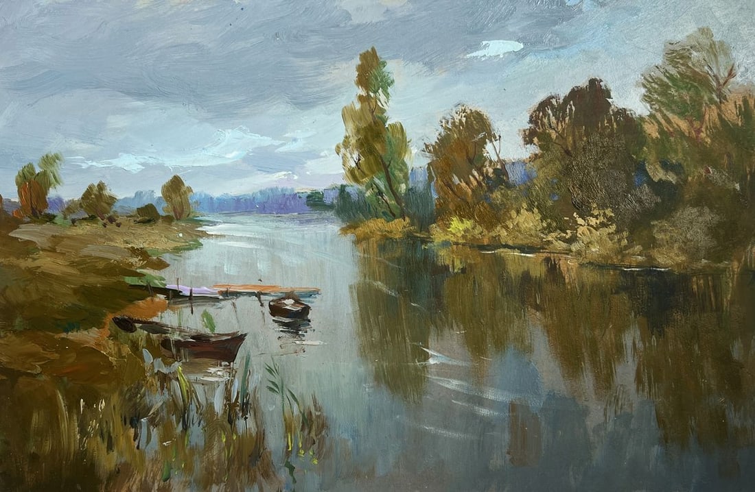 Oil painting Ferry on a long river Yuriy Suprunchuk - 3