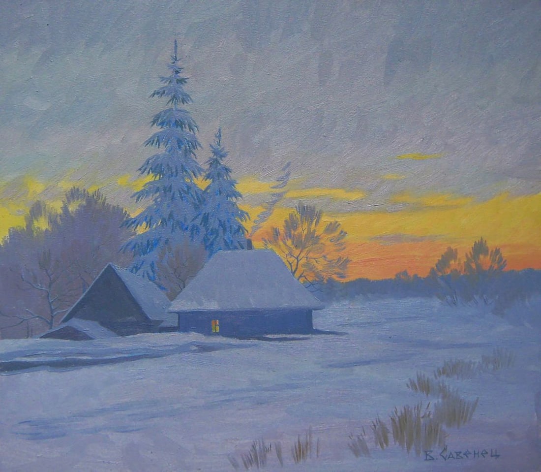 Oil painting Night after the storm Valery Savenets: Title: Oil painting Night after the storm Valery Savenets Description: NoSav 362Oil painting Night after the storm Valery Savenets reveals the subtle mastery of a true landscape artist. In this winter
