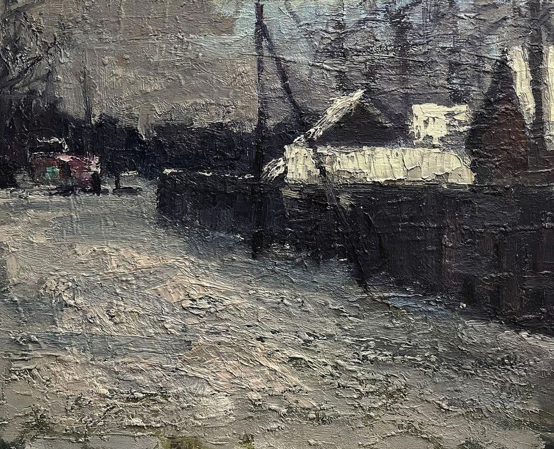 Oil painting Snowy spring Volodymyr Pashchenko: Title: Oil painting Snowy spring Volodymyr Pashchenko Description: NoGaller 135"Snowy Spring" by the renowned Ukrainian artist Volodymyr Pashchenko captures the quiet tension between seasons - a villa