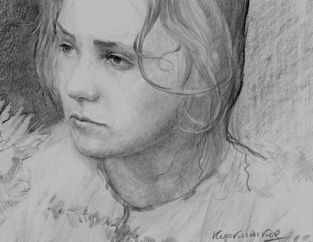 Pencil painting Portrait of a wife Vasily Korkishko - 5