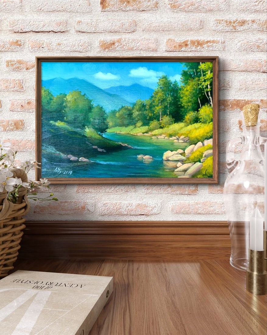 Oil painting Mountain river Mykhailo Burdylo - 2