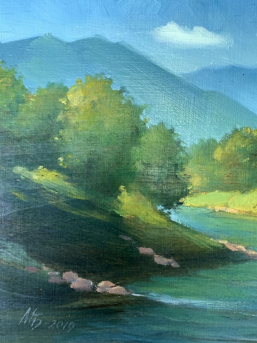 Oil painting Mountain river Mykhailo Burdylo - 4