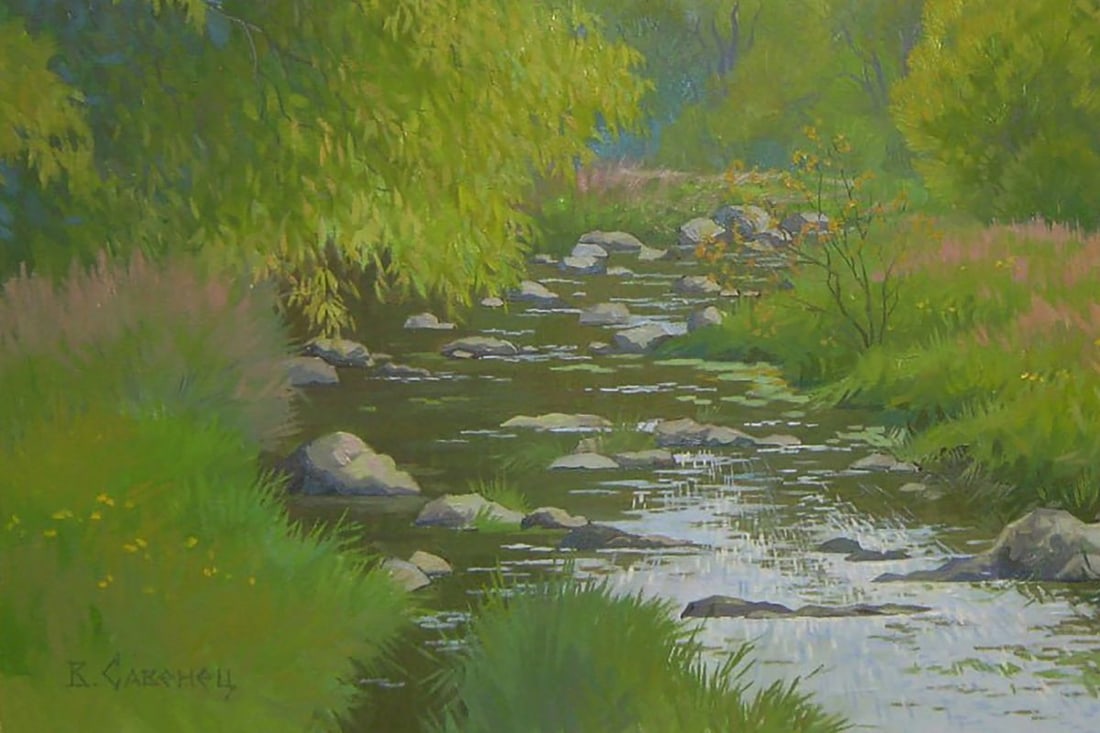 Oil painting The river flows through the forest Valery Savenets - 3