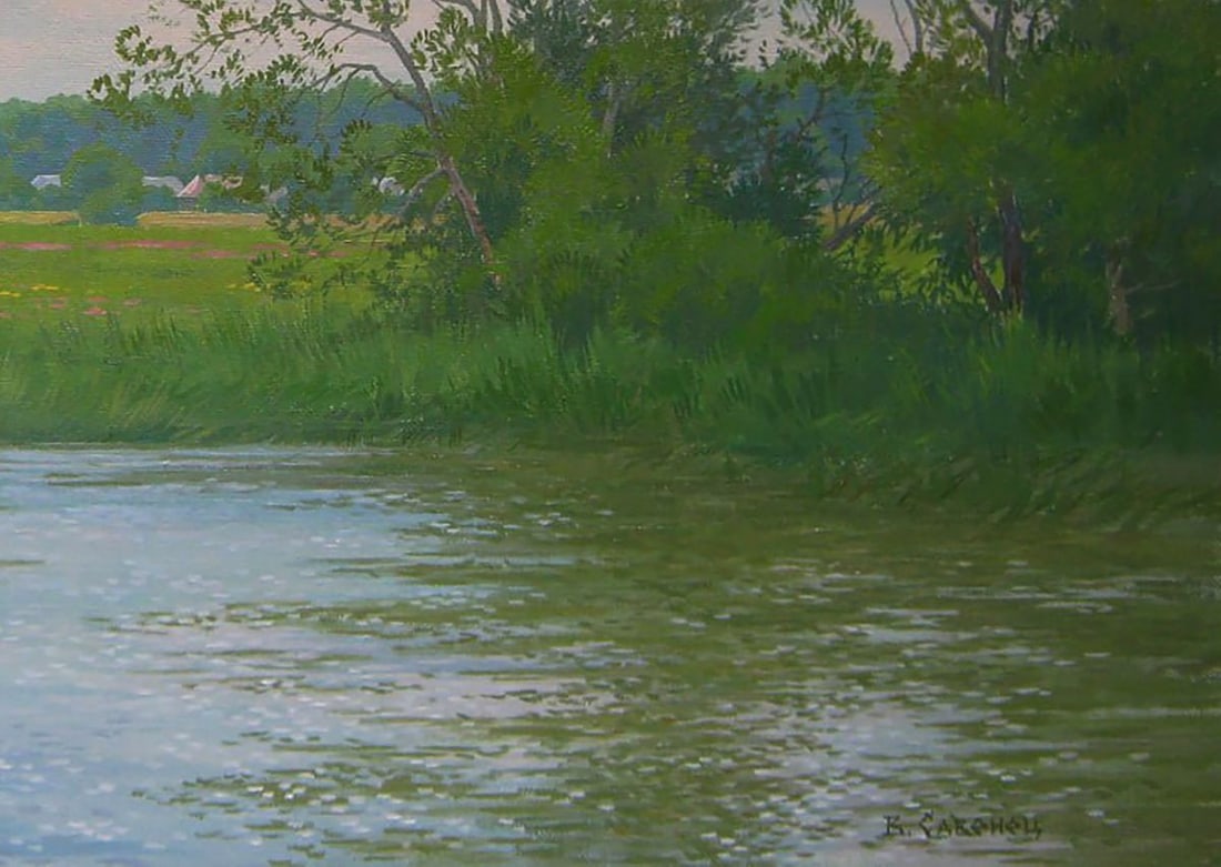 Oil painting Summer river in the forest Valery Savenets - 2