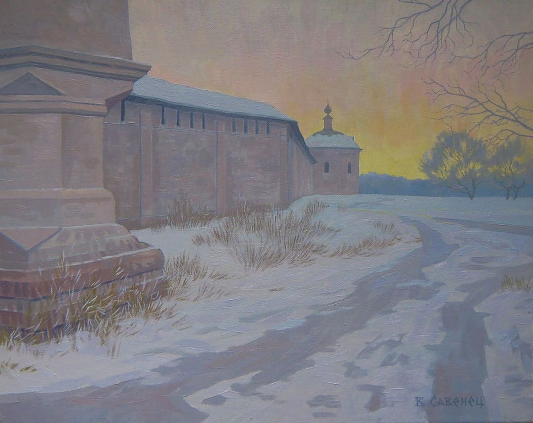 Oil painting Winter evening Valery Savenets: Title: Oil painting Winter evening Valery Savenets Description: NoSav 368Oil painting Winter evening Valery Savenets conveys the quiet beauty of winter with remarkable artistic mastery. The artist ski