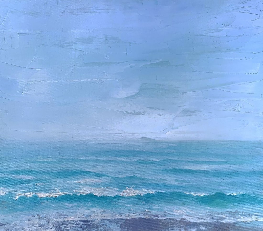 Oil painting Warm sea Tatyana Derdey: Title: Oil painting Warm sea Tatyana Derdey Description: NoAAA3309"Warm Sea" is an evocative Oil painting that captures the serene and inviting nature of a tranquil sea. The artist masterfully uses