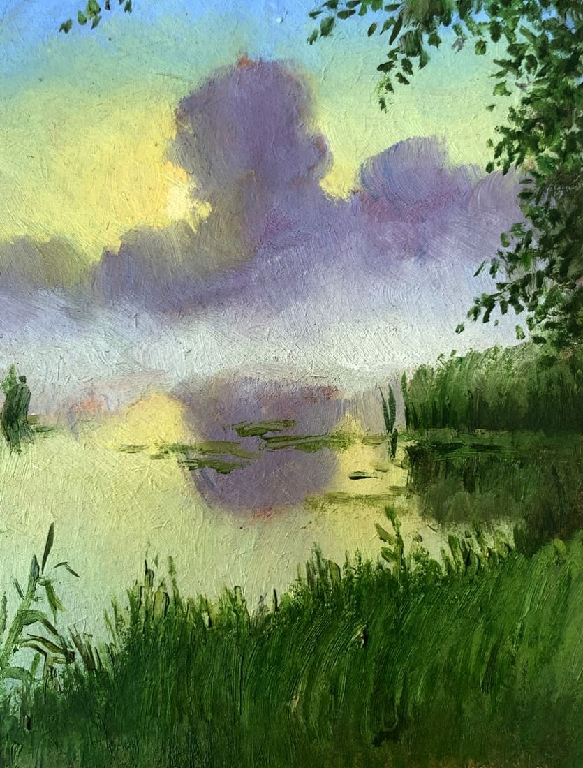 Oil painting Fog over the river Mykhailo Burdylo - 9