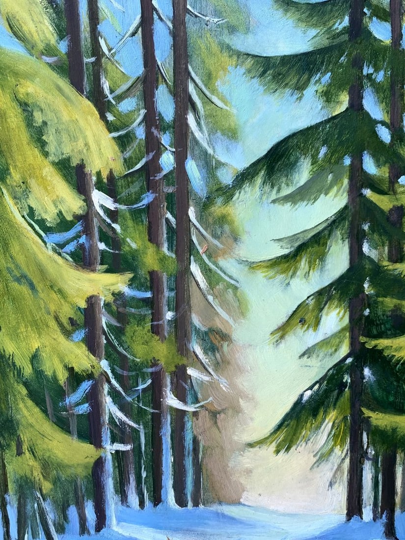 Oil painting Snowy road in the forest Mykhailo Burdylo - 4