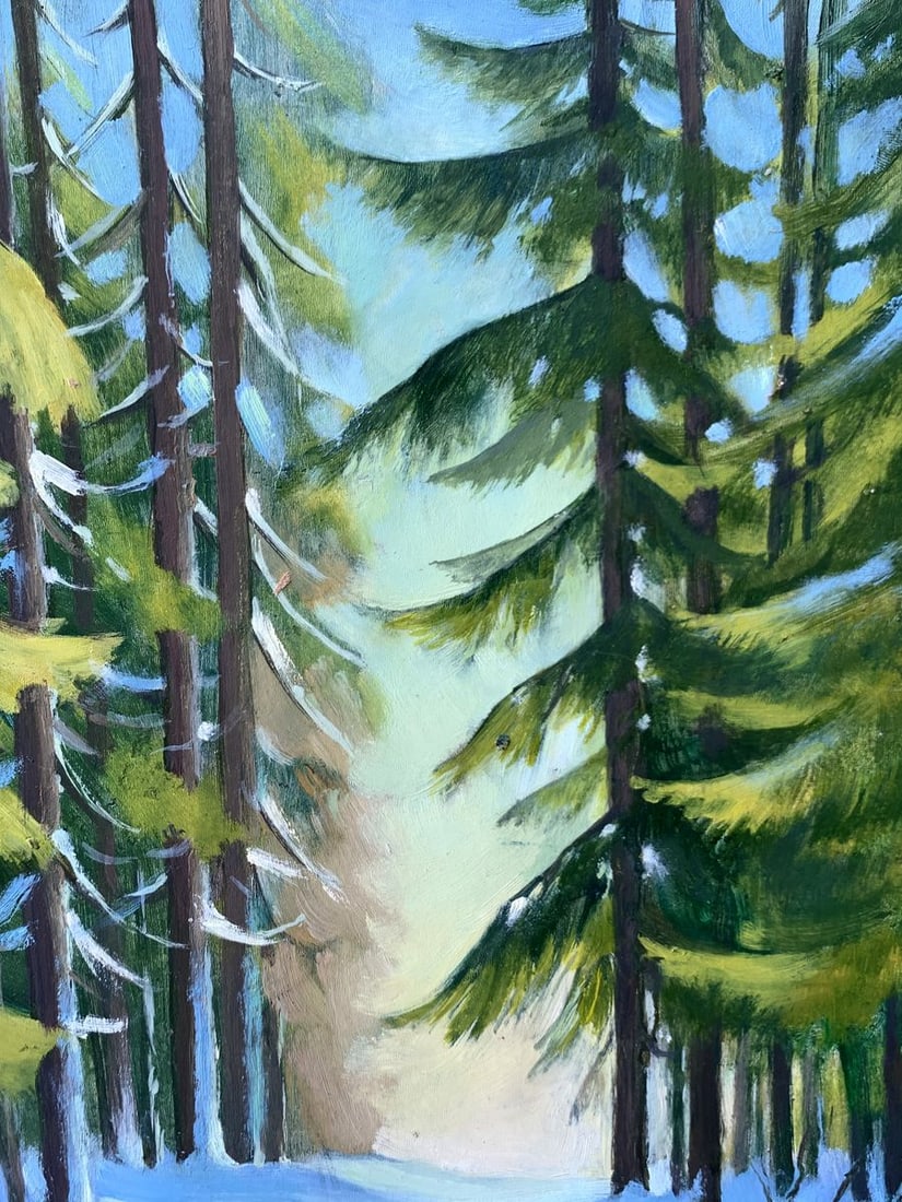 Oil painting Snowy road in the forest Mykhailo Burdylo - 5