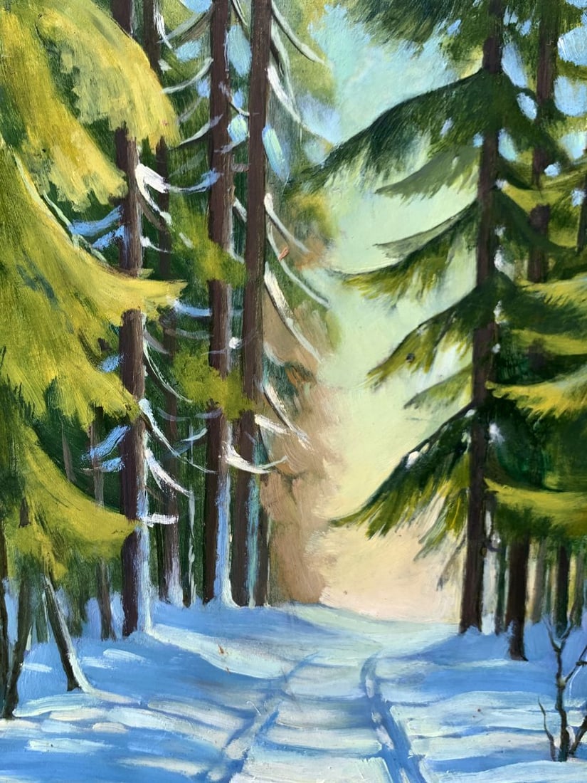Oil painting Snowy road in the forest Mykhailo Burdylo - 6