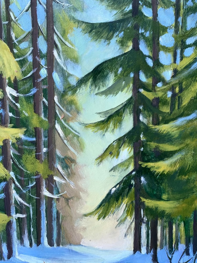 Oil painting Snowy road in the forest Mykhailo Burdylo - 7